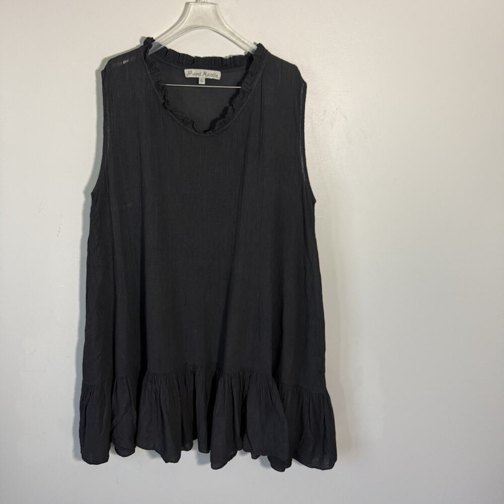JP and Mattie Size L Lightweight Spry Dress Black Gauze Tiered Sleeveless - Picture 7 of 7